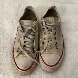 Converse Cream Canvas Sneakers with Red Accents
